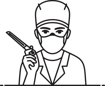 surgeon holding scalpel, black and white clip art preview