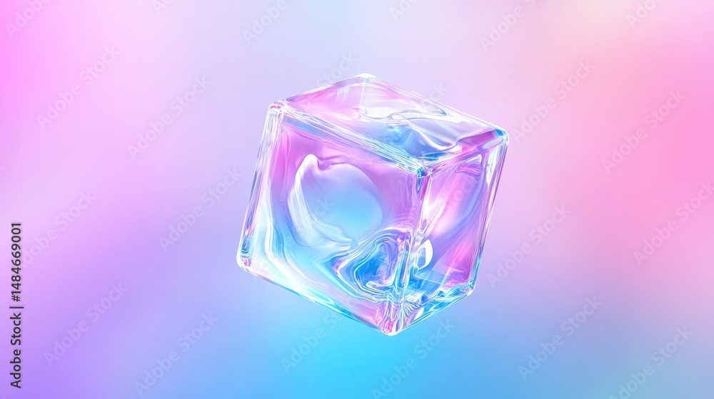 Poster vibrant and ethereal ice cube with soft colors floating in a dreamlike background