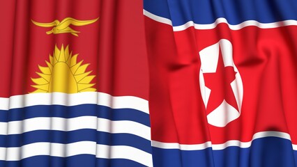 Flags of KIRIBATI and KOREA NORTH with realistic cloth texture