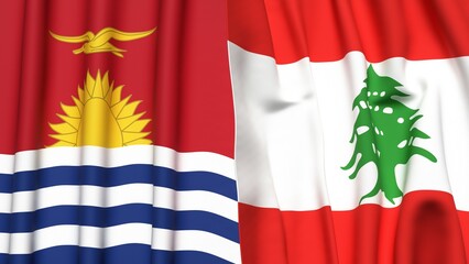 Flags of KIRIBATI and LEBANON with realistic cloth texture
