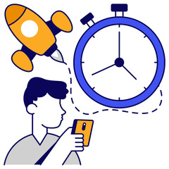 A colored design icon of startup time