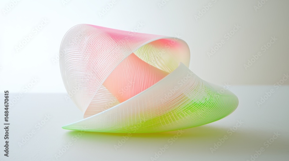 Poster abstract colorful sculpture with curved forms and soft pastel shades in a minimalist setting