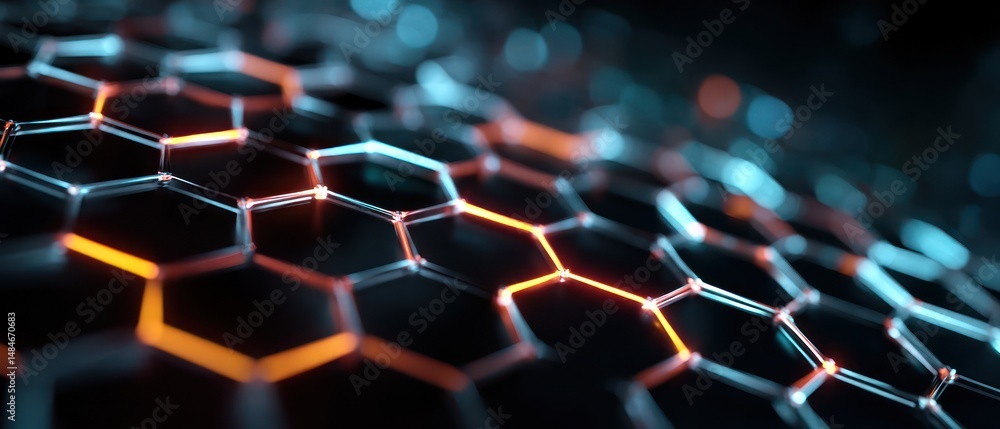 Poster abstract hexagonal pattern with glowing lines