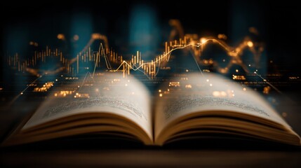 Open book with financial data overlay