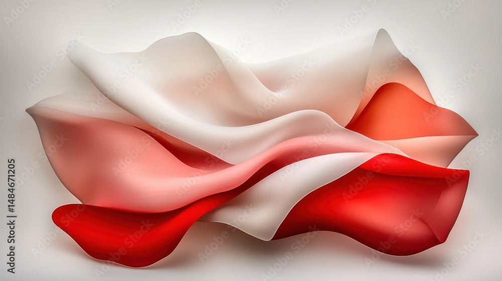 Poster elegant flowing fabric in red and white colors with soft curves and gentle twists