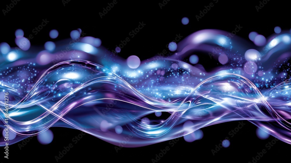 Poster abstract colorful waves with sparkling lights and luminous reflections on a dark background