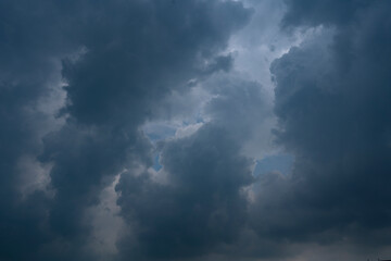 Evening sky with blue, white clouds.