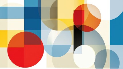 Abstract geometric shapes in vibrant colors with circles and squares creating a modern art composition