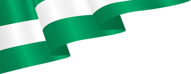Green and White Nigeria Flag Wavy Ribbon Corner Border Illustration
