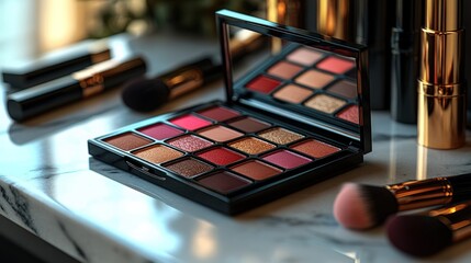 Makeup palette on marble surface