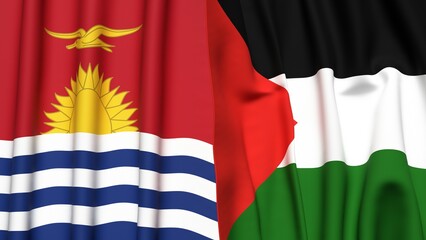 Flags of KIRIBATI and Palestine with realistic cloth texture