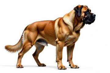 Obraz premium Majestic mastiff, powerful stance, white background, portrait photography, gentle giant, stock photo
