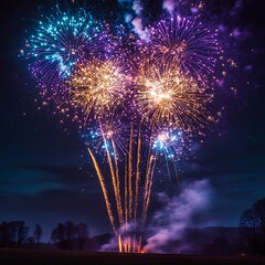 Explosive Night: Vibrant Fireworks Display in the Dark Sky