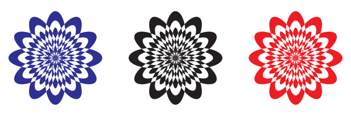 Colorful Geometric Flower Vector Art - Blue, Black, Red Mandala Designs