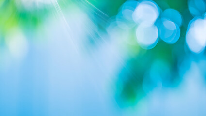 Abstract Nature Background Vibrant Blue and Green Bokeh Lights