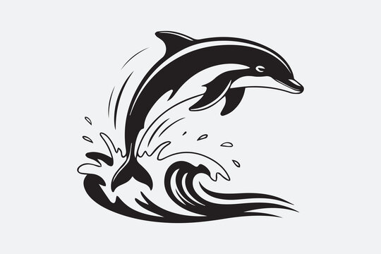 dolphin wave silhouette illustration Vector