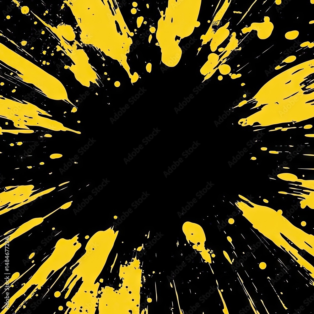 Poster vibrant yellow paint splash on a black background. creating a dynamic visual effect ideal for creati
