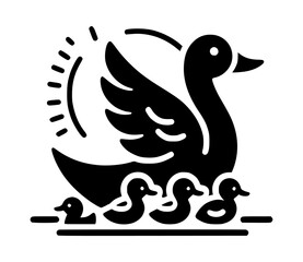 Fototapeta premium Duck and Ducklings Simple Vector Icon Logo