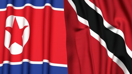 Flags of KOREA NORTH and TRINIDAD with realistic cloth texture