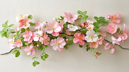 Beautiful Floral Arrangement with Pink Blooms and Green Leaves on Light Background for Decorative Purposes