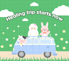 캠핑카 타고 여행가는 동물들
