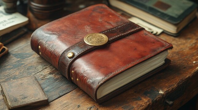 Terracotta Leather Journal with Brass Clasp on Rustic Wooden Table