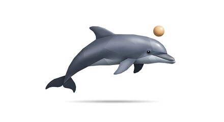 Fototapeta premium Dolphin Jumping with Ball Illustration Animal Aquatic Play