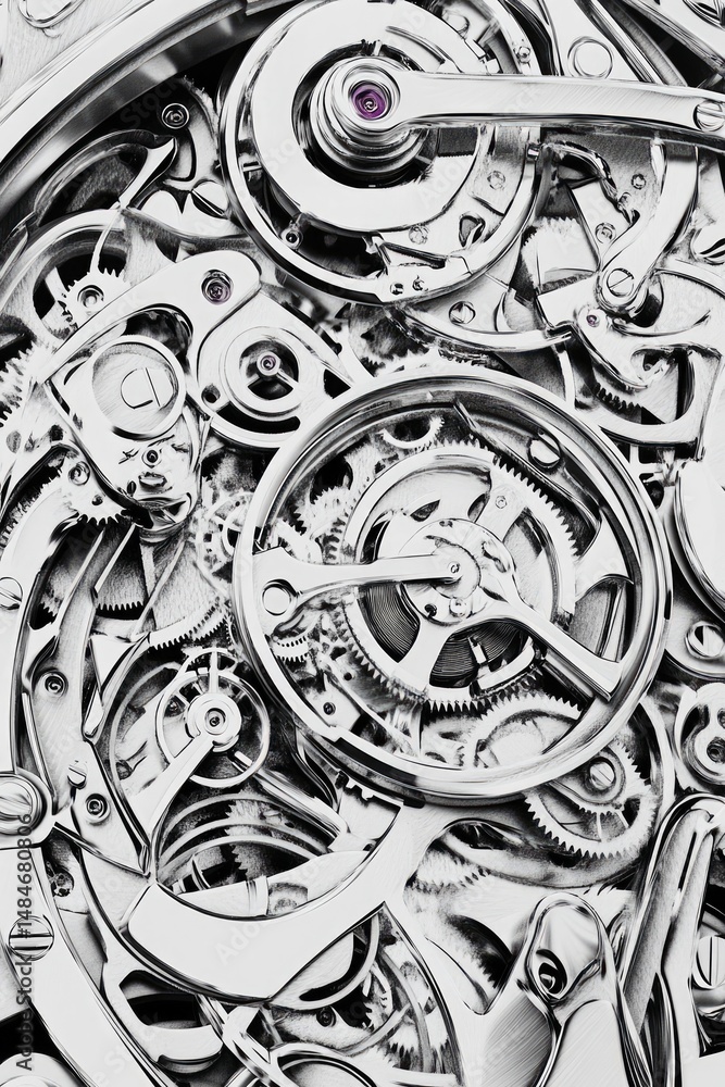 Poster close-up view of intricate mechanical watch gears showcasing precision engineering. with reflections