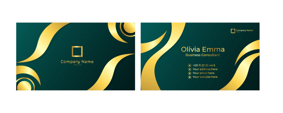 Luxury wavy business card with green background