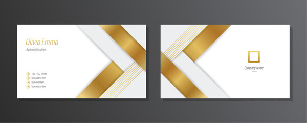 Gradient gold and white luxury horizontal business card with abstract shapes