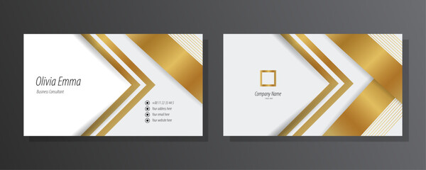 Gradient gold and white luxury horizontal business card with abstract shapes