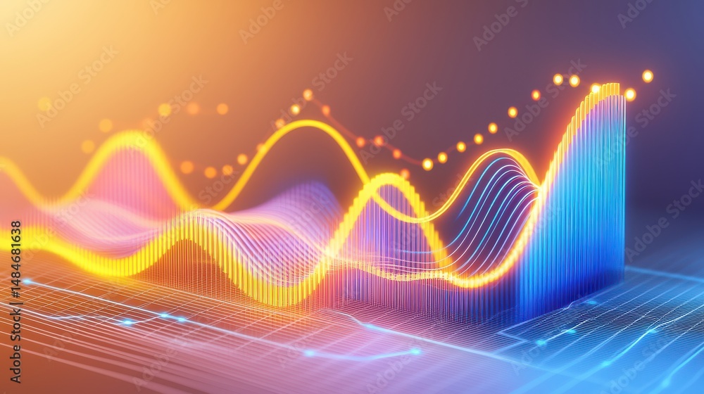 Poster vibrant financial data visualization with bright colors and dynamic graphs for business insights