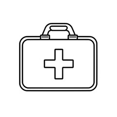 Obraz premium Medical first aid kit icon in line style with cross symbol for emergency health services and healthcare visuals