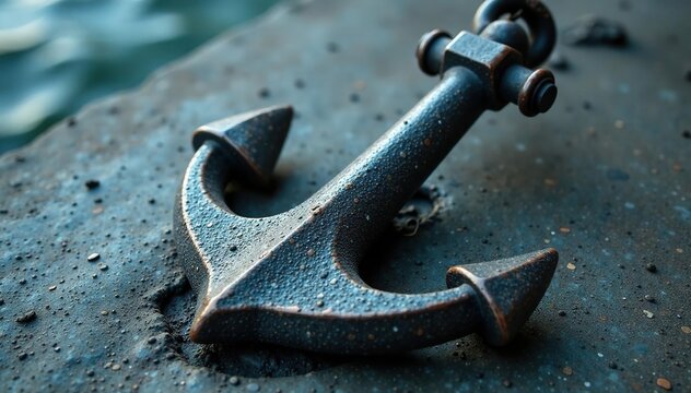Close-up of a sturdy anchor firmly embedded in concrete, symbolic of stability and resilience , anchor point, architecture, fixed