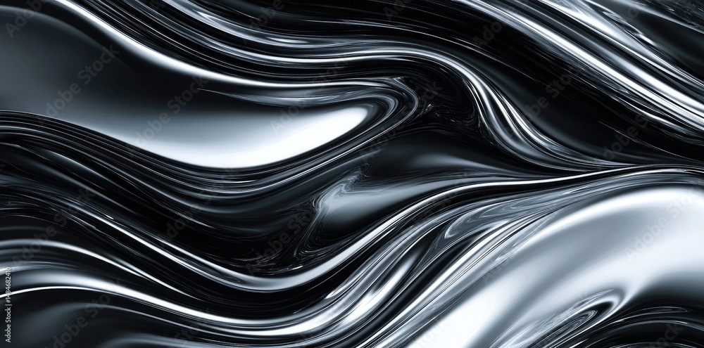 Poster a mesmerizing abstract image showcasing swirling patterns of black and silver. evoking a sense of fl