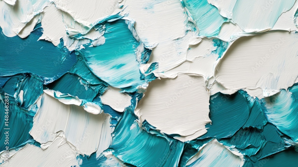 Aufkleber abstract texture of blended turquoise and white paint. showcasing dynamic brush strokes and layers. 