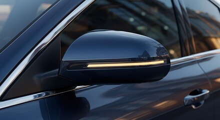 Close-up of Car Side Mirror with Integrated Indicator Light