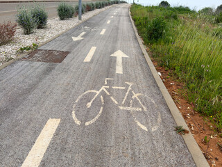 Obraz premium Marked Bicycle Lane on Urban Road with Arrow Directions