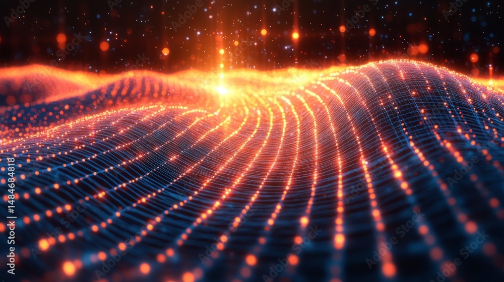 Aufkleber abstract digital wave of glowing particles in a futuristic neon color scheme depicting technology an