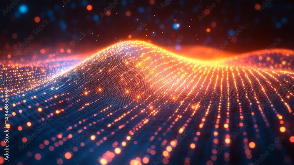 Aufkleber abstract digital wave of glowing particles in a futuristic neon color scheme depicting technology an