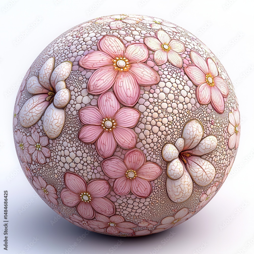 Poster spring flower concept. floral pattern on a spherical surface with soft colors and intricate details.