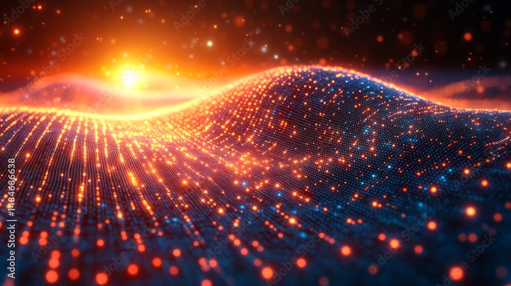 Aufkleber abstract digital wave of glowing particles in a futuristic neon color scheme depicting technology an