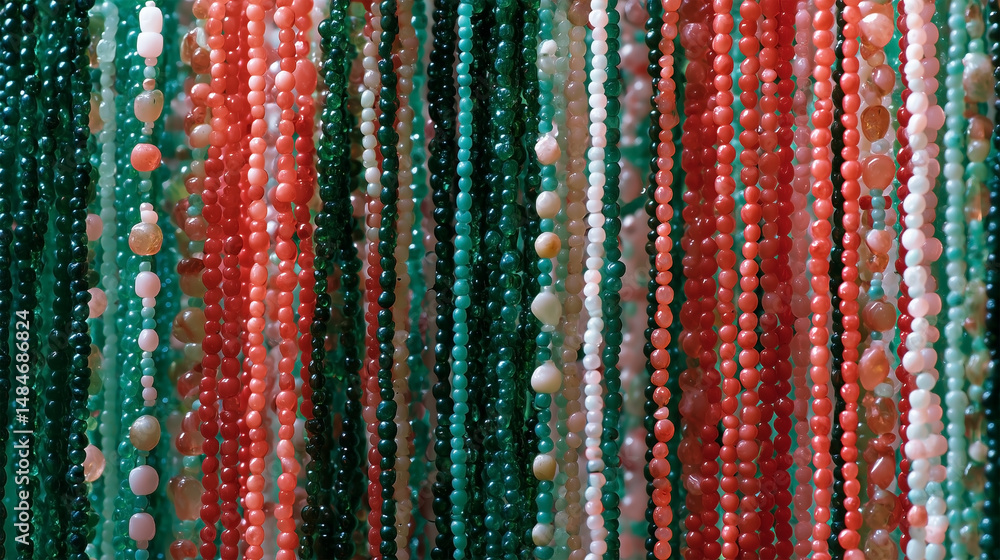 Poster a row of beads with different colors and sizes