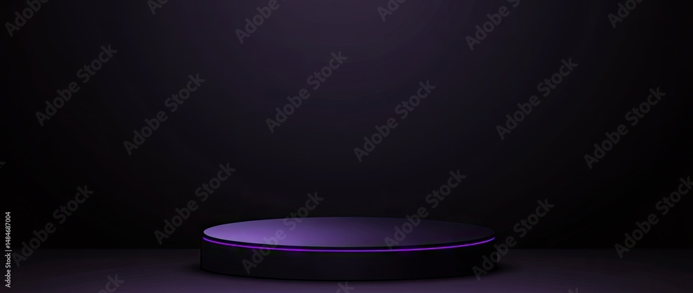 Poster a sleek. illuminated circular platform set against a dark backdrop. creating a dramatic stage for pr