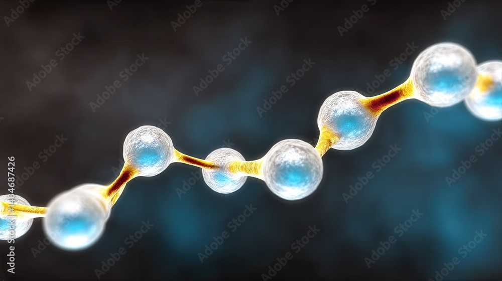 Aufkleber abstract close-up of a molecular chain structure with glowing spheres connected by thin links, set a