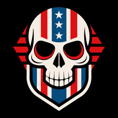 Patriotic Skull with American Flag Design Bold Graphic USA Shield Emblem Vector