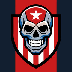 Patriotic Skull with American Flag Design Bold Graphic USA Shield Emblem Vector