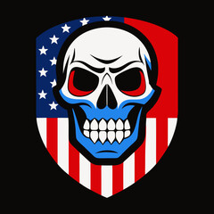 Patriotic Skull with American Flag Design Bold Graphic USA Shield Emblem Vector