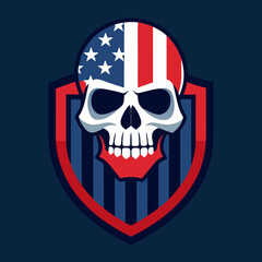 Patriotic Skull with American Flag Design Bold Graphic USA Shield Emblem Vector