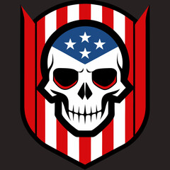 Patriotic Skull with American Flag Design Bold Graphic USA Shield Emblem Vector